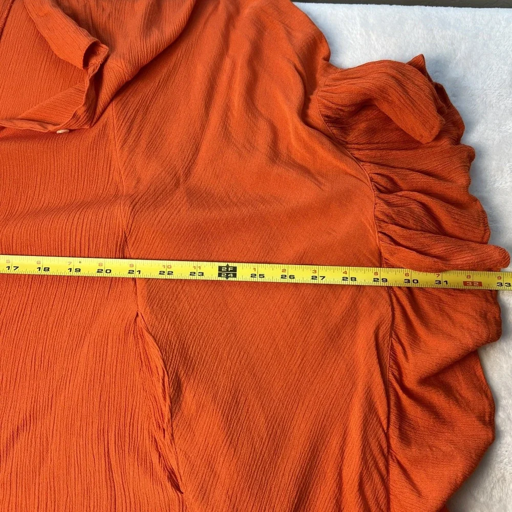 FREE PEOPLE Poncho Style Top Orange XS/S Oversized Ruffled Sleeves Collar FLAW